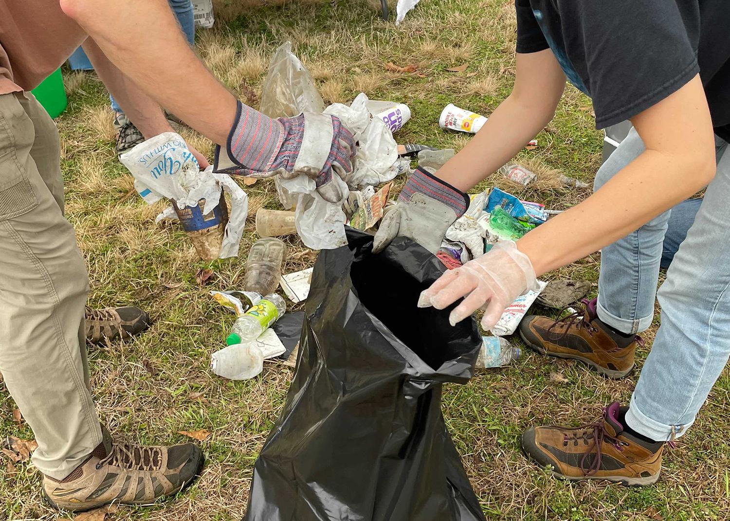 People picking up trash