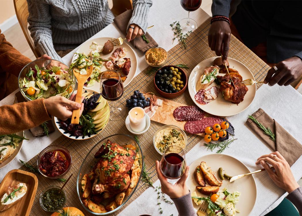 Thanksgiving food on a table.