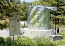 A 1,000-gallon cistern holds storm water collected from the site and waters the landscape and green roof during dry periods. (Photo by MSU Ag Communications/Kat Lawrence)