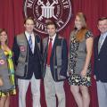 Members of the inaugural team of 4-H shooting sports ambassadors, who were chosen to represent Mississippi at local, state and national events, finish their first year of service this month. From left, Jessica Tedford of Bolivar County; Luke South of Tishomingo County; Logan Raines of Union County; Grace Raymond of Madison County; and John Long, state 4-H shooting sports coordinator. (Photo by MSU Ag Communications/Scott Corey)