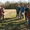 Rachel Stout Evans, a soil scientist with the Natural Resources Conservation Service, takes soil samples on Feb. 1, 2013, at the newly established Mississippi State University student farm to show students how soil types drive decision-making for land use. (Photo by MSU Ag Communications/Scott Corey).