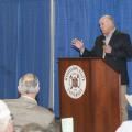 Speaking at a Producer Advisory Council meeting in Verona on Feb. 21, 2013, Mississippi State University administrator George Hopper challenges agricultural producers to tell the state's land-grant university representatives what they need to succeed with their commodities. (Photo by MSU Ag Communications/Scott Corey)