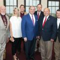 AFBF Group: Mississippi State University President Mark E. Keenum, center, met with American Farm Bureau Federation President Zippy Duvall, second from right, June 21 in Starkville, Mississippi. Duvall visited MSU for meetings with university leaders and tours of campus facilities. The meeting also included, left to right, MSU Associate Vice President for the Division of Agriculture, Forestry and Veterinary Medicine Bill Herndon; AFBF Director of Executive Communications and Projects Lynne Finnerty; MSU Vic