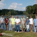 Mississippi State University students Thad Moody, Caroline Andrews, Trae Foster, Edward Entsminger, Dan Goetz, Bryant Haley and Alex Elkins prepare to sample the fish population in Larry Coleman and George Abrams' fishing pond. The students are members of MSU's chapter of the American Fisheries Society, which received the 2012 Outstanding Subunit Award during the AFS's regional meeting. (Photo courtesy of Caroline Andrews)